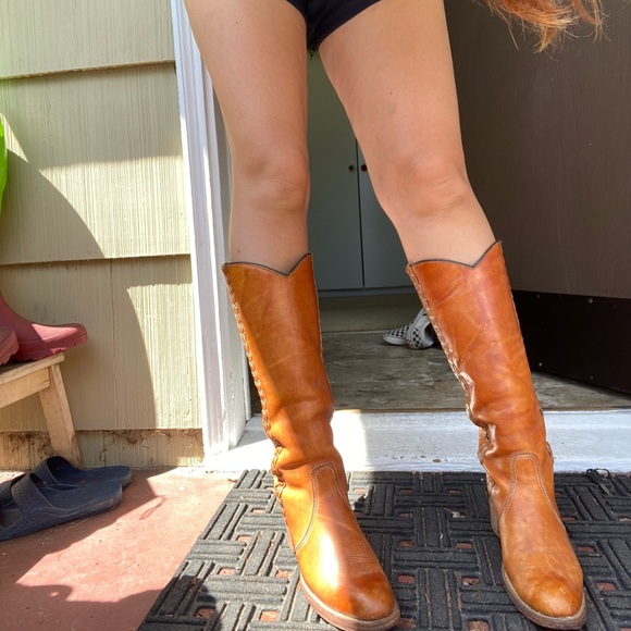 Capezio Shoes - CAPEZIO True Vintage 70’s Yellow Golden Tan Leather Western Boho Tall Boot